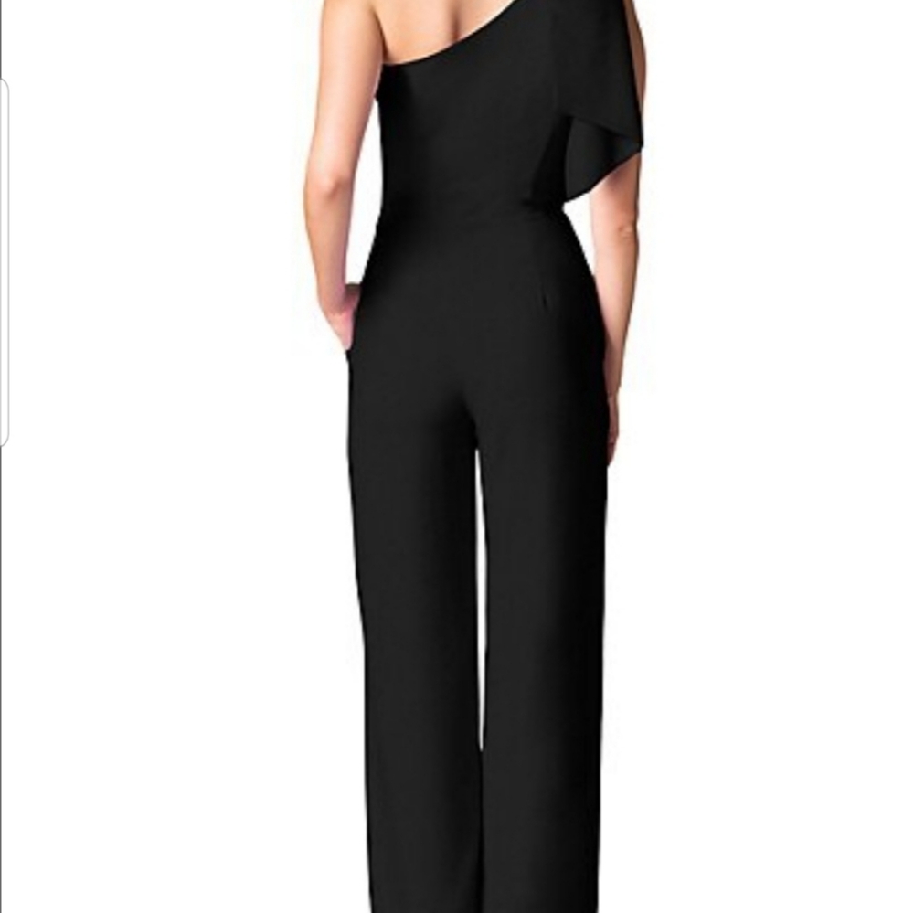 Dress the population Tiffany Asymmetric Stretch Crepe Wide-Leg Jumpsuit  Size L - Picture 5 of 7